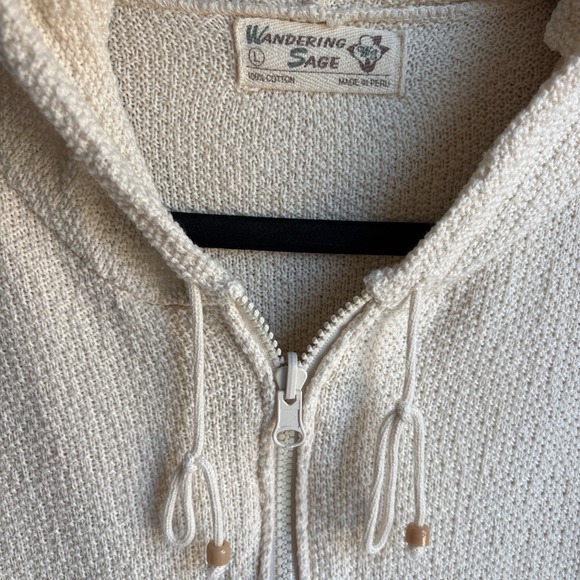 Wandering Sage Womens Cream Textured Knit Cotton Zip Up Hoodie Sweater Large - Picture 2 of 10